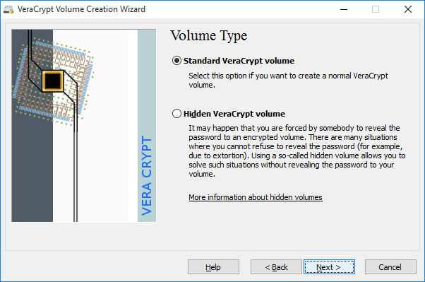 VeraCrypt's volume creation wizard's volume type selection
