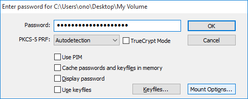 VeraCrypt's Enter Password screen